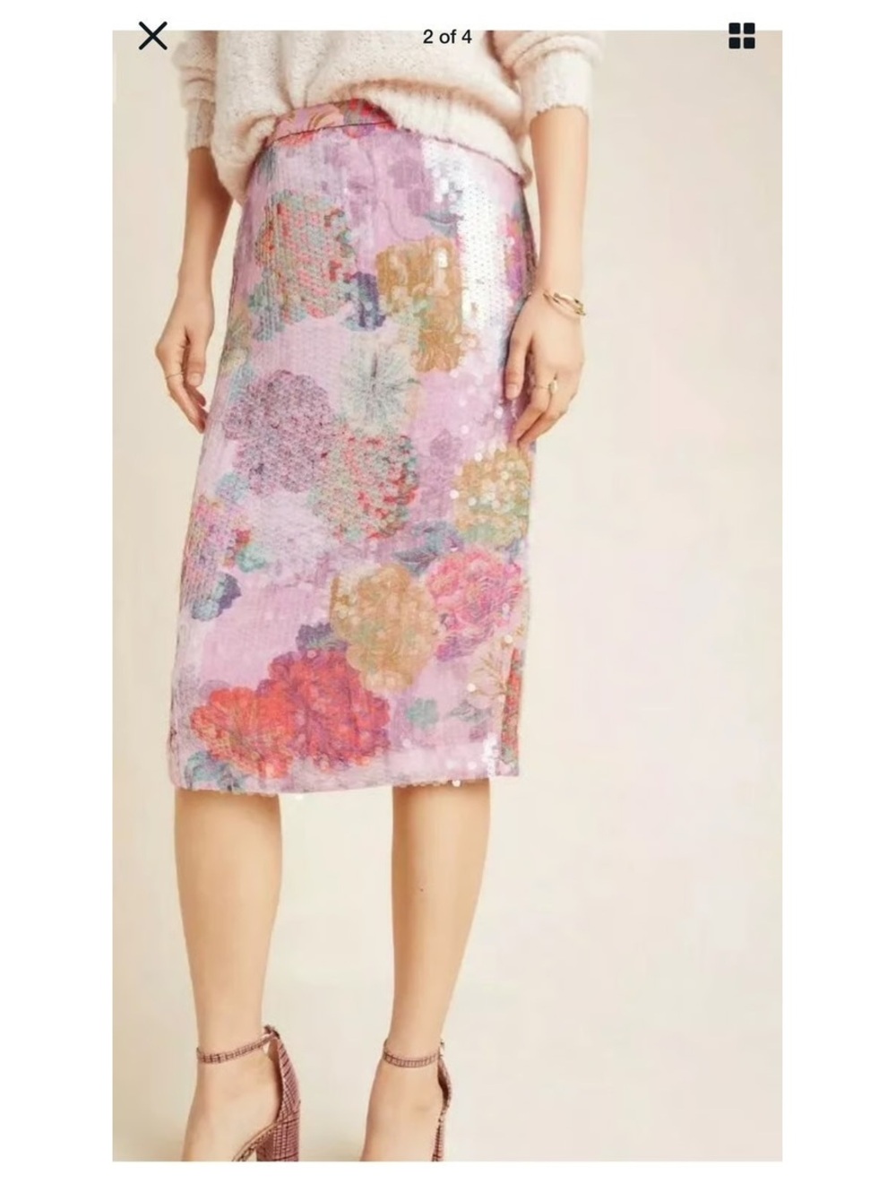 Anthropologie Paillette Floral Sequin Pencil Skirt Pink NWT Size 8